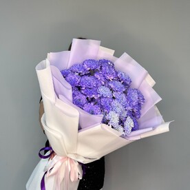 Букет из 9 сиреневых кустовых хризантем