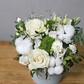 Композиция в коробке белой розой, эустомой, кустовым диантусом и хлопком, MAXI.